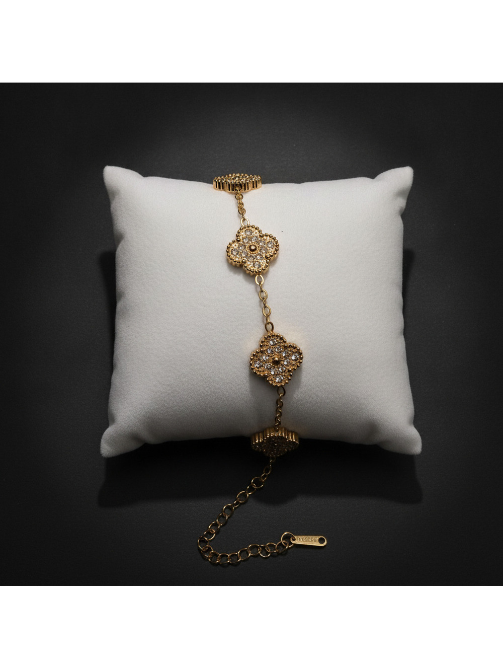 candy+clover Pave Crystal Clover Gold Tone Bracelet with Extender